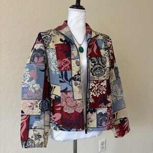 Christopher & Banks Tapestry Zip Light Spring Jacket Floral S Vintage Grandma
